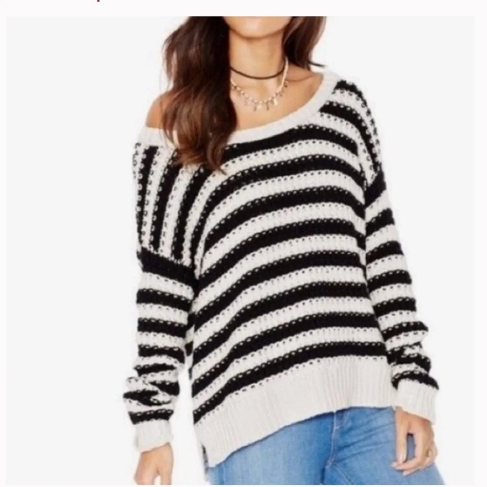 Free People Oversized Striped Knit Sweater Size S - Picture 1 of 6